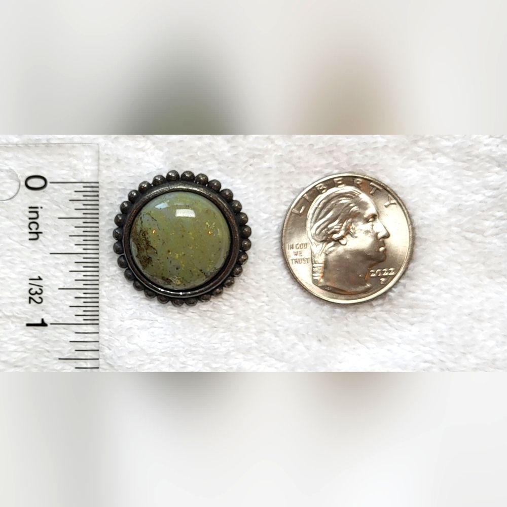 Green Jasper and Antiqued Silver Round Stud Earrings / Pierced - Picture 7 of 7